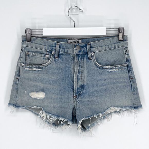 AGOLDE Parker Cut Off Shorts Women’s Size 25 Bitter Distressed Raw Hem - Picture 2 of 5